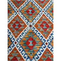 Chobi Kilim rug, orange ground with lozenge and geometric pattern