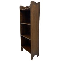Early 20th century narrow oak bookcase, fitted with four open shelves; and a mahogany two tier lamp table with drawer (2)