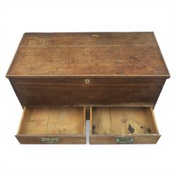 19th century oak mule chest, with lidded top above two short drawers, raised on bracket feet