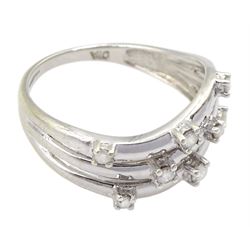 9ct white gold three row eight stone diamond ring, hallmarked