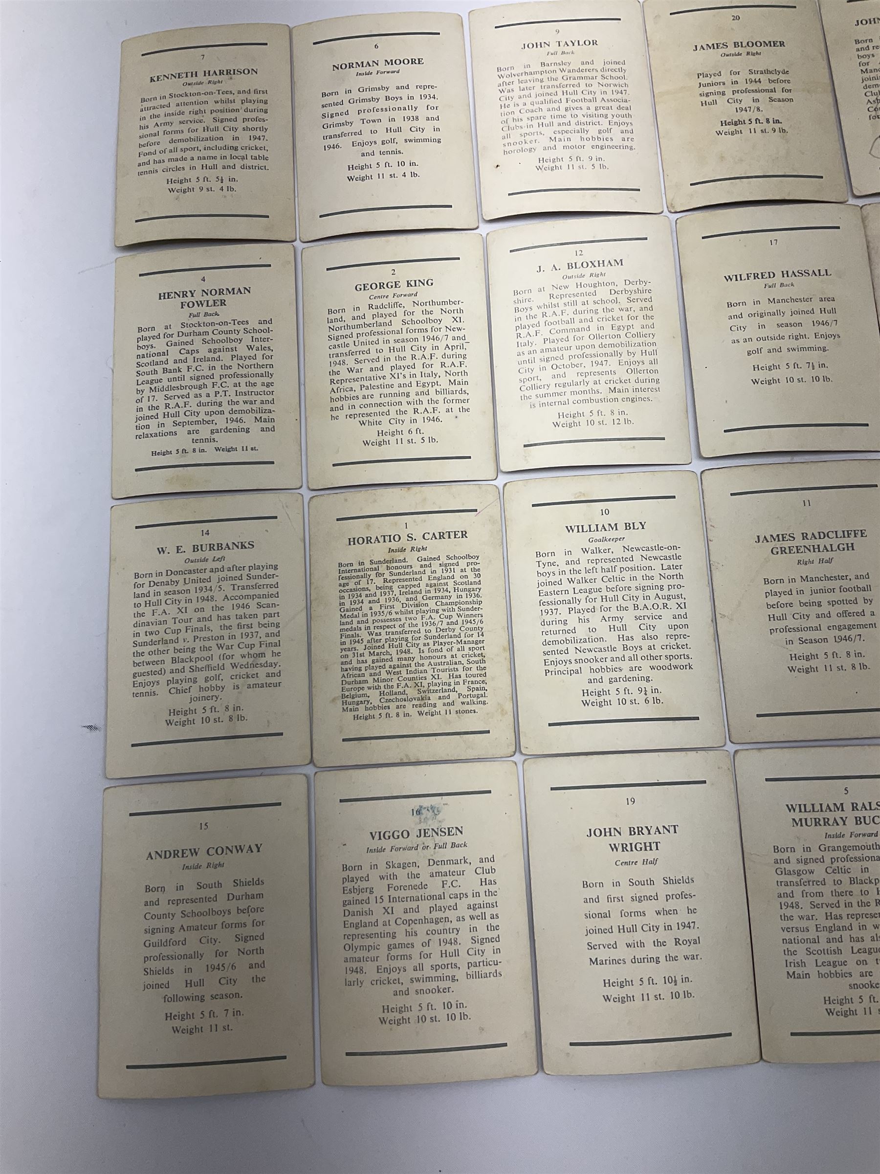 Football - Hull City - set of twenty trade cards 1950s including Raich Carter, Bill Bly etc