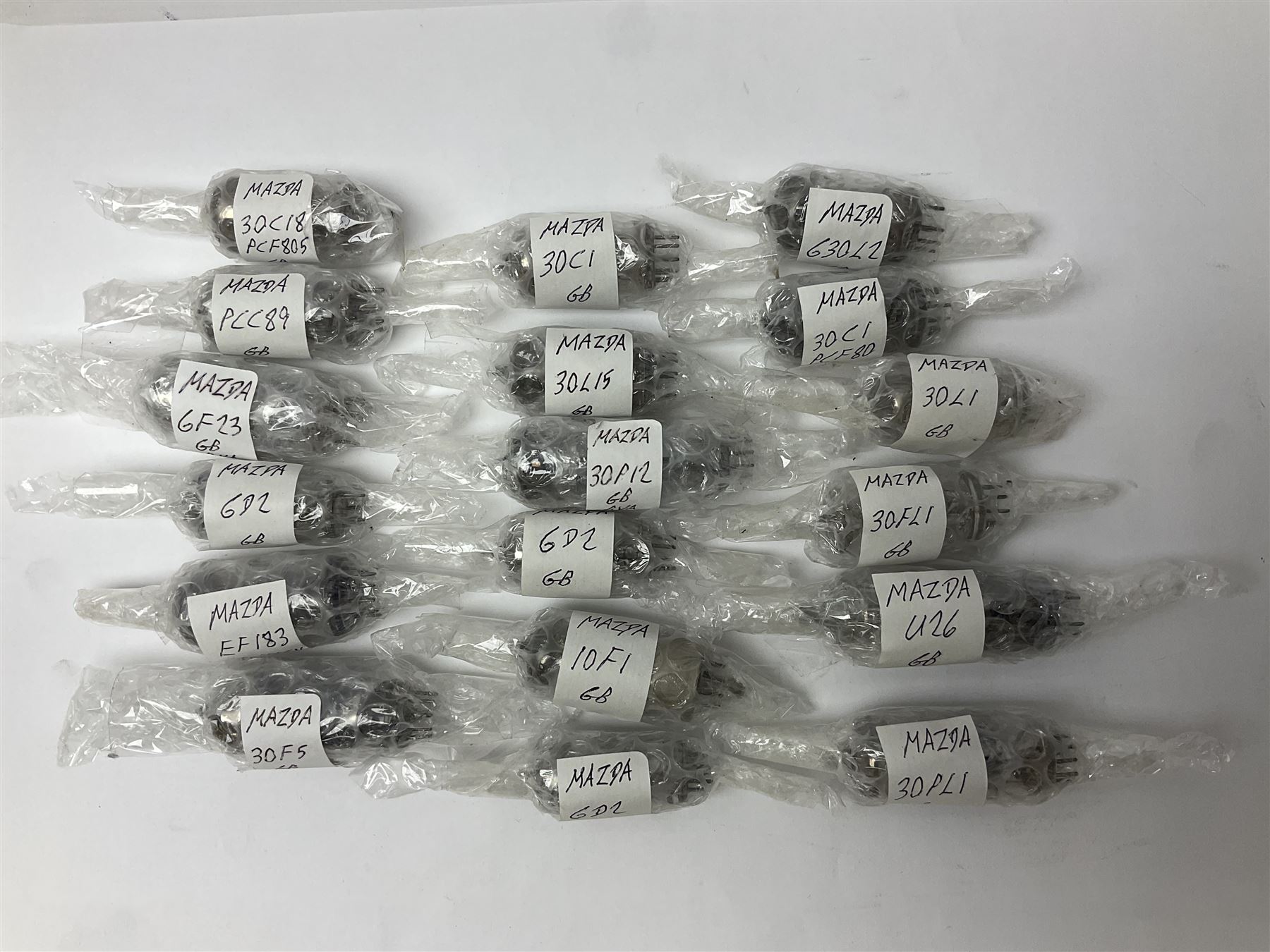 Collection of Mazda thermionic radio valves/vacuum tubes, including PEN/DD/4020 BVA G.B, AC/HL BVA G.B, PEN/DD 4020 G.B, approximately 30