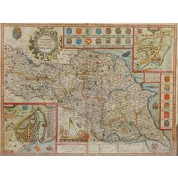 John Speed (British 1552-1629): 'The North and East Ridins [sic] of Yorkshire', engraved map with later hand-colouring pub. John Sudbury and George Humble, London 1610 [1611], window verso showing pages 81-82, 41cm x 54cm