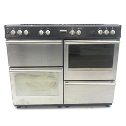 Stoves 050564166 dual fuel Range cooker, seven burner hob,  four cavities (W110cm, H92cm, D65cm) with Stoves 110CH stainless steel chimney hood  (W109cm, H33cm, D50cm)