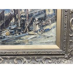 Mason Hunter ARSA RSW (Scottish 1854-1921): Harbour Scene, oil on canvas signed 24cm x 34cm 