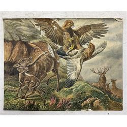 W Lees (British Late 19th Century): The Hunt and An Eagle Fight, pair unframed watercolours signed, dated 1881 max 33cm x 43cm (2)
