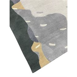 Deirdre Dyson London - 'Birch Tree' abstract rug, shades of grey and green depicting a birch trunk 
