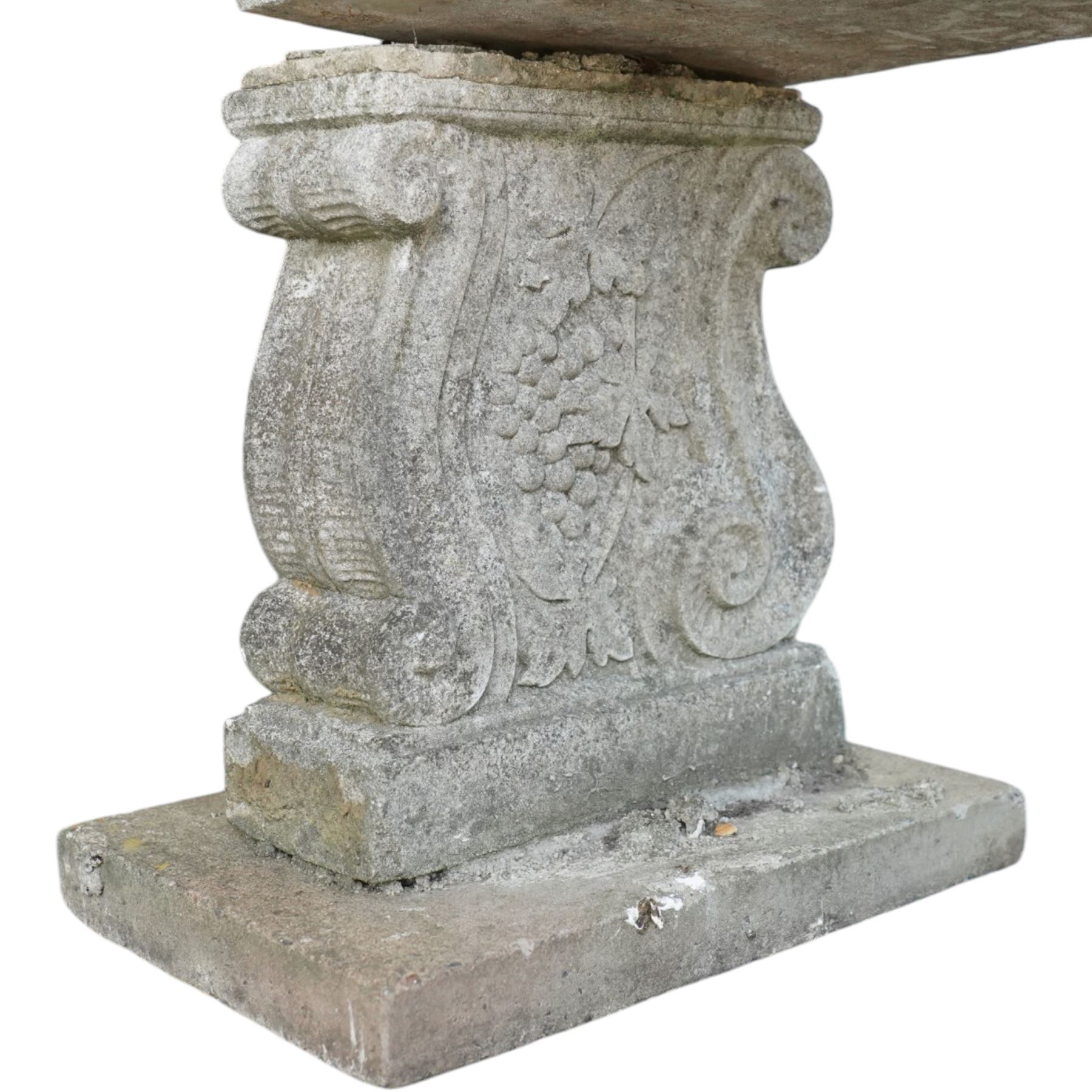 Cast stone garden bench with moulded edge
