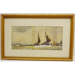  Sailing Vessels off the Slipway, watercolour signed and dated '99 by Frank Henry Mason (Staithes Group 1875-1965) 16cm x 36cm  