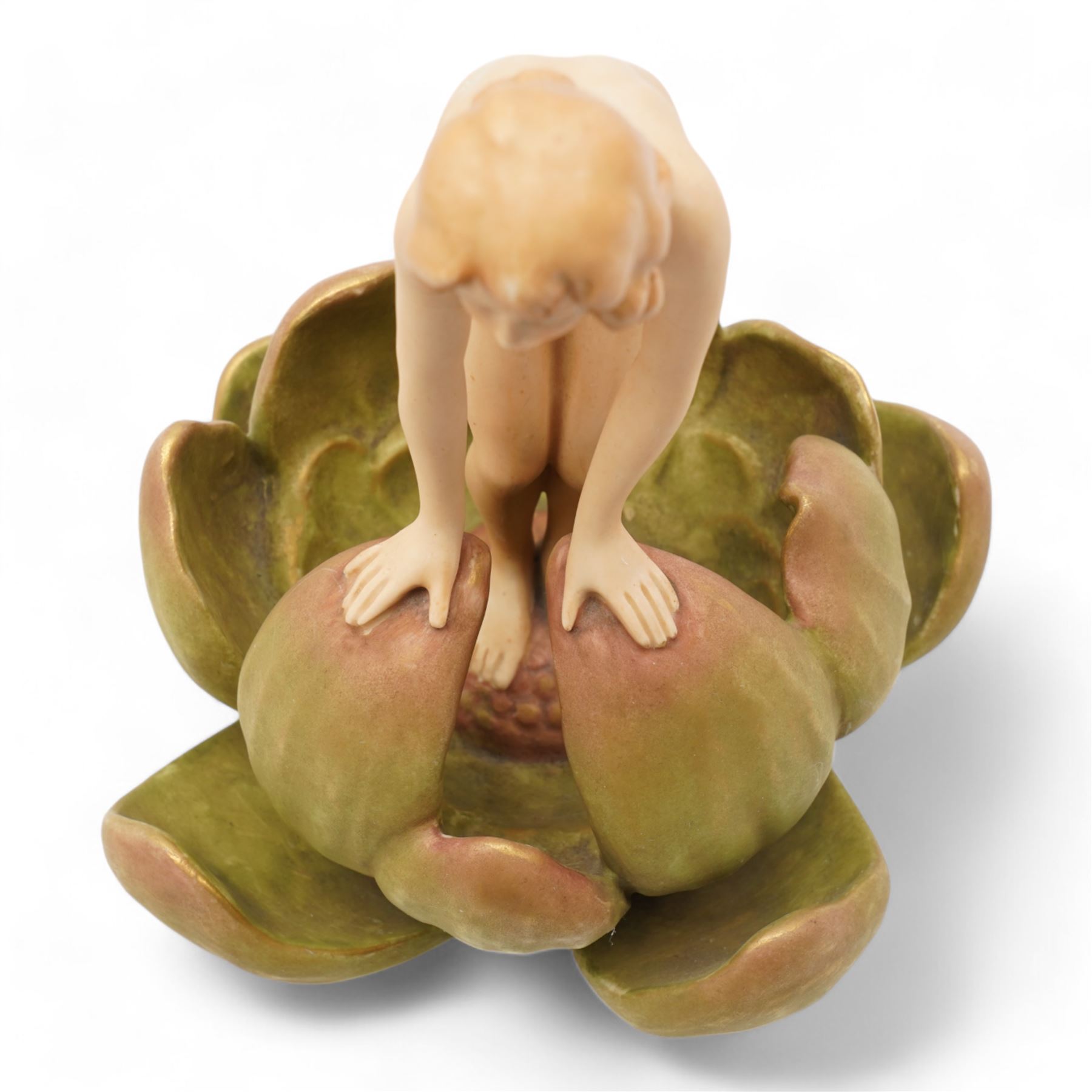 Royal Dux model of a nymph emerging from a waterlily, H23cm