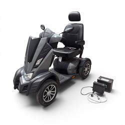 Drive King Cobra  - mobility scooter, four wheel model with black seat and headrest, light...
