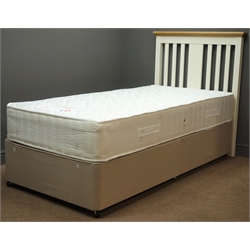  'Bentley Designs 3' divan bed with ivory and oak finish headboard, two storage draws and 'healthbeds' mattress, W98cm, H116 cm, L196 cm.  