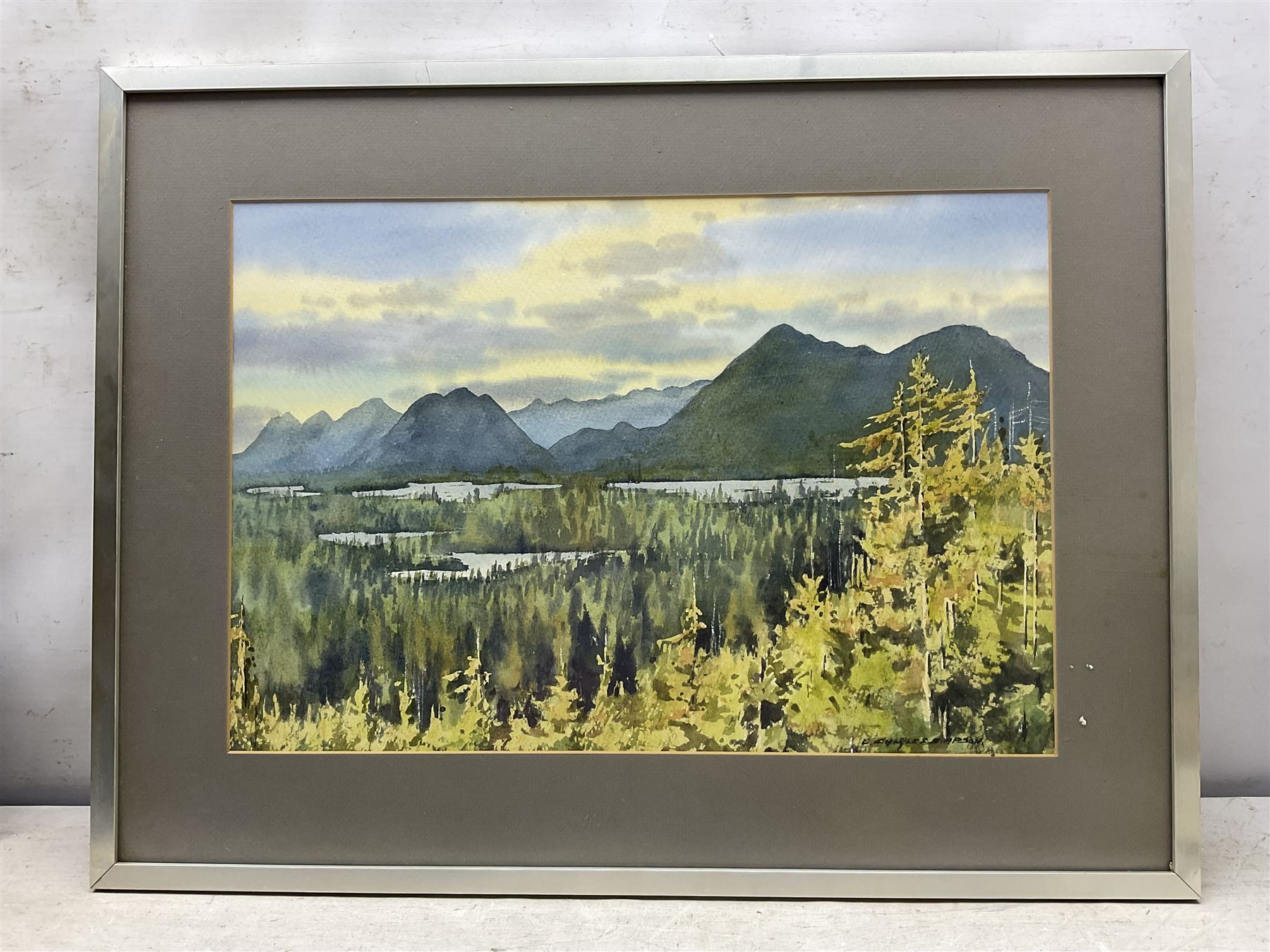 Ernest Charles Simpson (British 1915-2007): ''Saddleback on Blencathra from Derwentwater' 'Kettlewell' 'The Rainforest Vancouver Island - Canada' and 'Kilchurn Castle - Loch Awe', four watercolours signed, titled in a later hand verso, largest 35cm x 52cm (4)