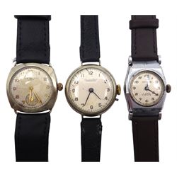 International Watch Company manual wind wristwatch, J W Benson London manual wind wristwatch and one other by Genex, the dial signed E. Ewan Dumfries, all on leather straps (3)