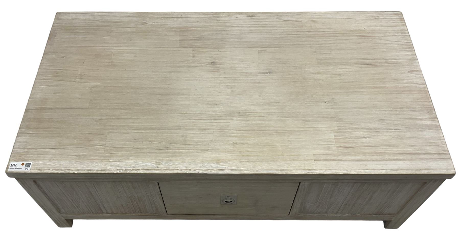 Contemporary lime-washed oak coffee table, fitted with four drawers 