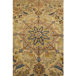  Persian Najaf Abad ivory ground rug carpet, overall floral design with large medallion, repeating scroll border, 378cm x 255cm   