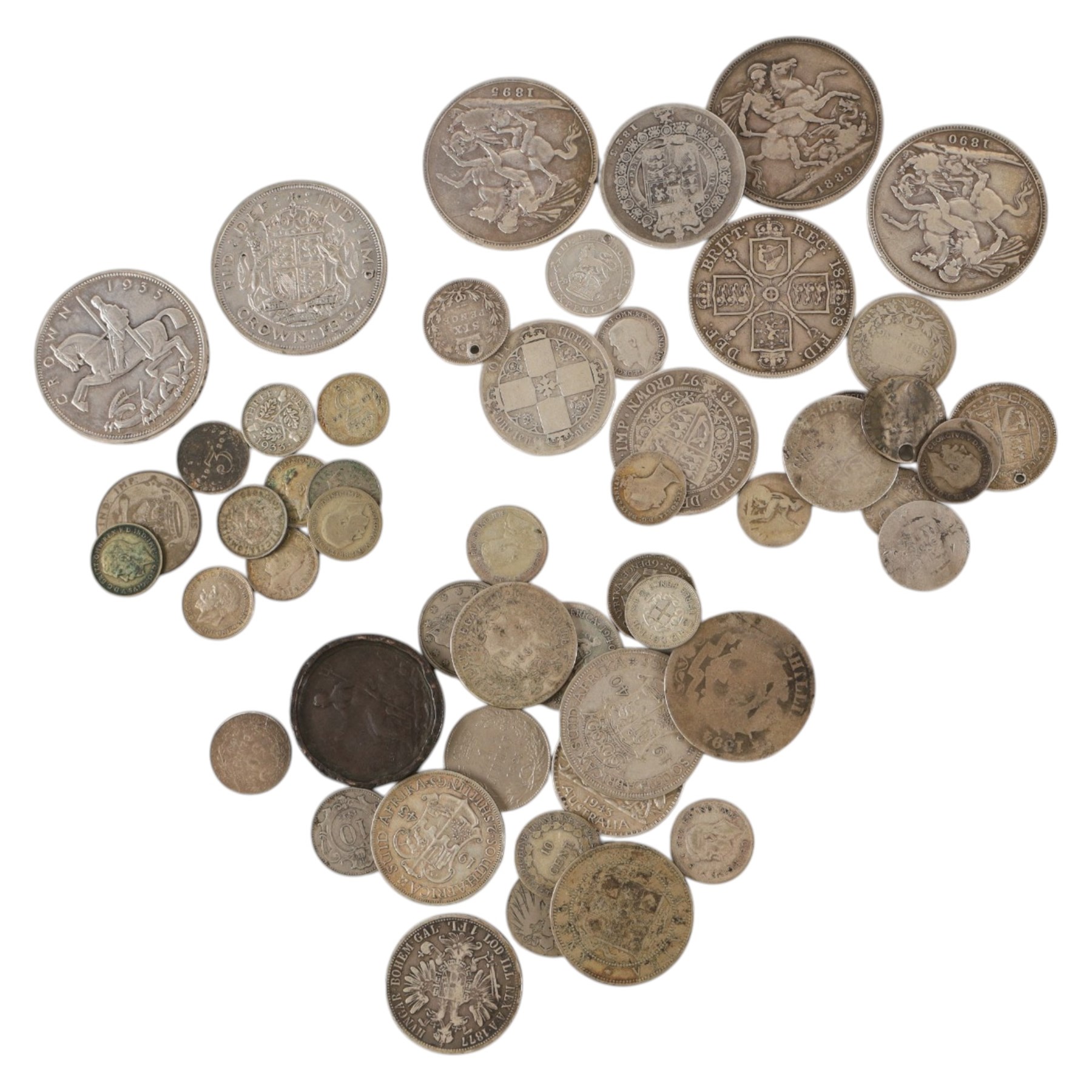 Approximately 183 grams of Great British pre-1920 and approximately 77 grams of Great British pre-1947 silver coins, together with various further world silver and non-silver coins
