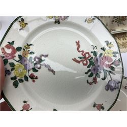 Royal Doulton part dinner service in Old Leeds Sprays pattern,  to include cheese dome, teapot and stand, egg cups etc, together with a selection of floral doilies.  