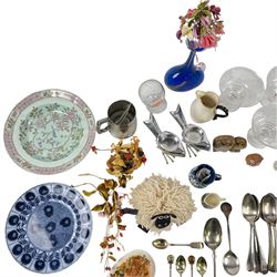 Lladro angel figure, together with a butterfly wing picture, silver plate cutlery etc  