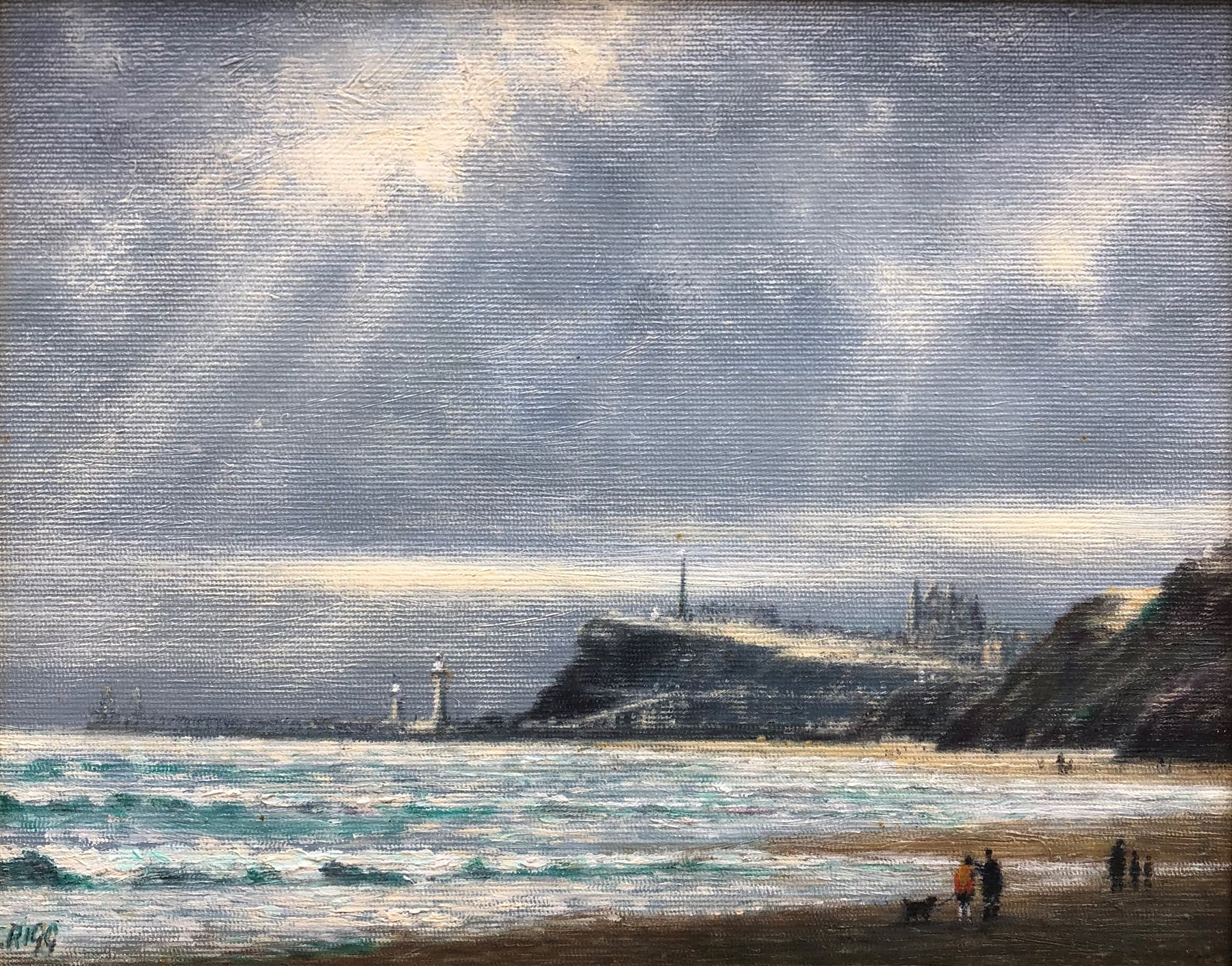 Jack Rigg (British 1927-): On the Beach at Upgang Whitby, oil on board signed 19cm x 24cm