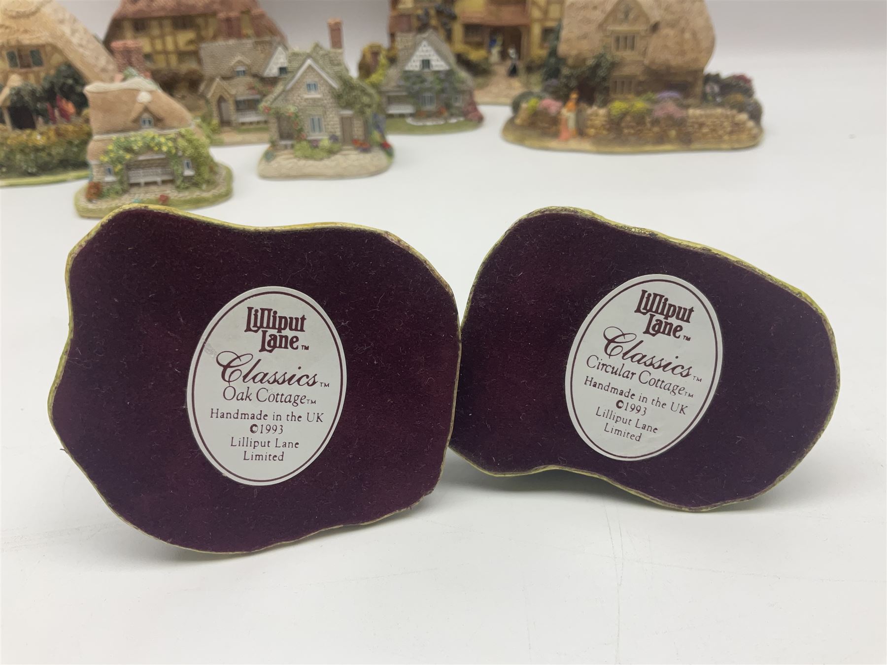 Twelve Lilliput Lanes, including the full Helen Allingham Collection, Chalfont St  Giles, Midhurst, Great Wishford and Witley and from the Blaise Hamlet Classics Collection, Circular Cottage, Dial Cottage, Double Cottage etc, all with original boxes 