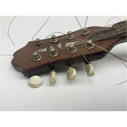 Italian bouzouki type long necked mandolin with segmented lute back and spruce top with tortoiseshell style panels; bears label 'Miroglio & Figli Sicilia Catania Italia' L99cm; and Italian lute back mandolin with segmented back and spruce top bearing label for F. De Mureda Napoli (2)