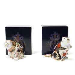 Royal Crown Derby Beaver and Bulldog paperweights, each with gold stopper, boxed (2)