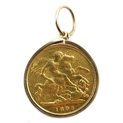 1893 gold half sovereign, loose mounted in 9ct gold mount hallmarked  