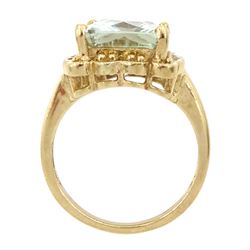 Gold single stone octagonal cut green amethyst ring, hallmarked