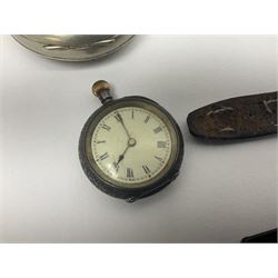 Scottish silver Ola Gorie arctic tern brooch and a matching pair of earrings, 9ct gold stud earrings, collection of costume jewellery, three wristwatches including Ingersoll and Rotary, a Freeman's Alright pocket watch and a continental silver fob watch stamped 935