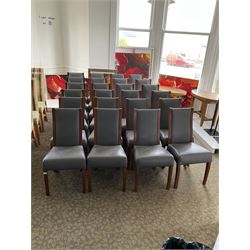 Twenty four walnut finish high back dining chairs, charcoal leather- LOT SUBJECT TO VAT ON THE HAMMER PRICE - To be collected by appointment from The Ambassador Hotel, 36-38 Esplanade, Scarborough YO11 2AY. ALL GOODS MUST BE REMOVED BY WEDNESDAY 15TH JUNE.