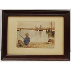 Richard Ellis Wilkinson (British 1854-1891): Boy Fishing 'St Ives Cornwall', watercolour signed, inscribed and titled on original mount verso 19cm x 27cm
