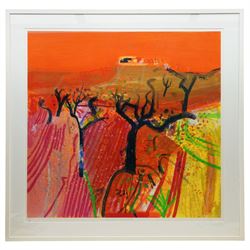 Barbara Rae (Scottish 1943-): 'Winter Almonds', limited edition screenprint in colours signed and numbered 75/125 in pencil 79cm x 81cm
Provenance: The Stour Gallery, Eastway, London 