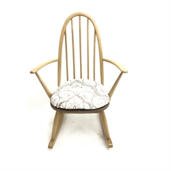 Ercol light beech rocking chair, spindle back, W62cm