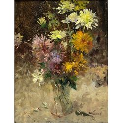 J Crawley (British 20th century): Still Life of Summer Flowers, oil on board signed 40cm x 31cm
Provenance: from the Iris Collett artist's studio collection. Crawley was a fellow artist and friend of Iris Collett