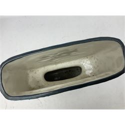 Large Troika double base vase, decorated with geometric design upon a blue ground, designed by Annette Walters, with painted marks beneath, H36cm  