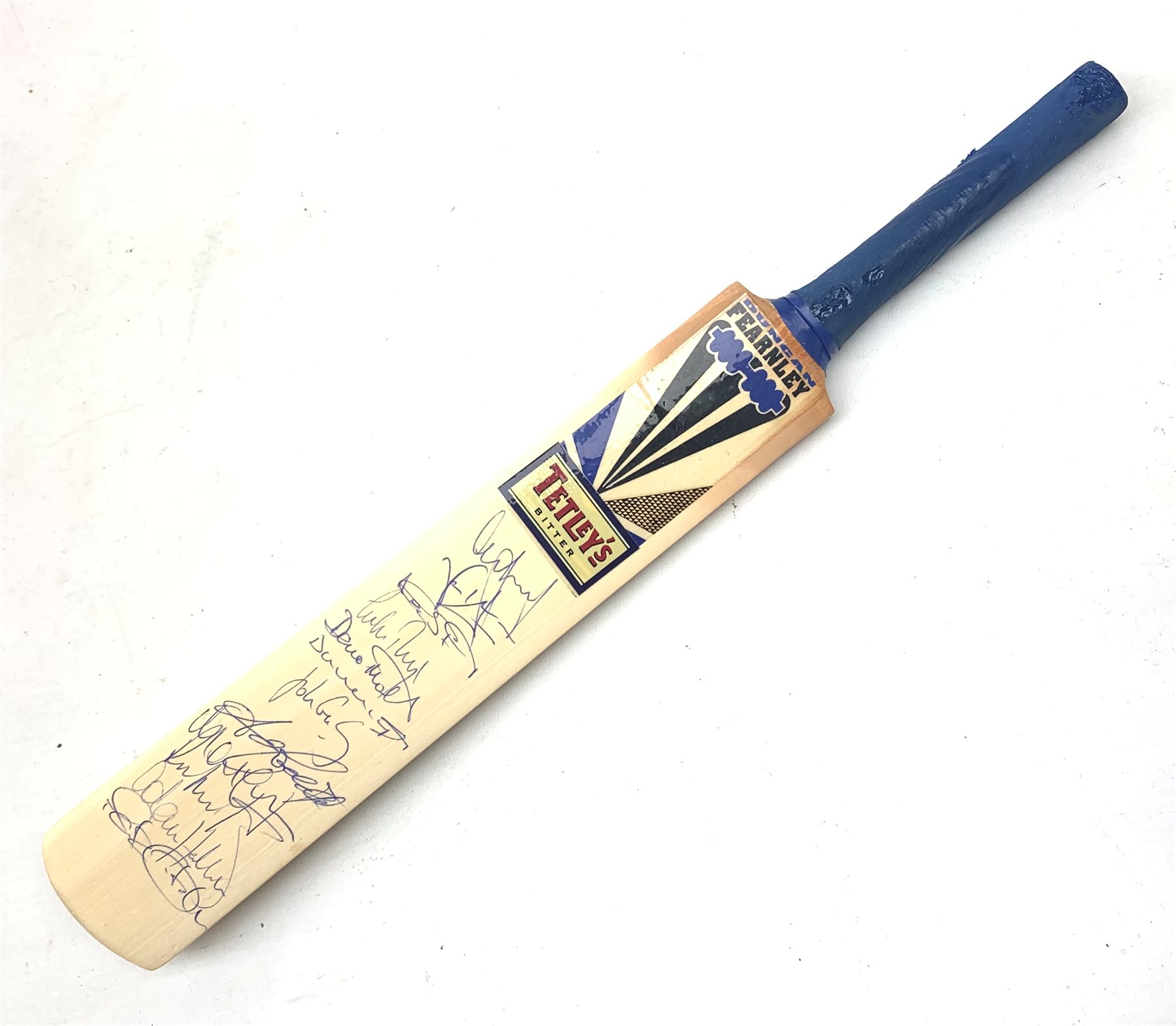 Miniature cricket bat signed by County cricket club players including