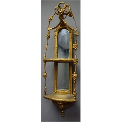  19th century gilt wood and carved gesso three shelf wall mirror, H60cm   