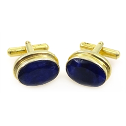  Pair of silver-gilt faceted sapphire cuff-links, stamped 925  