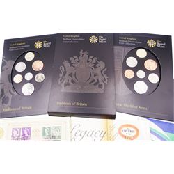 The Royal Mint United Kingdom 2008 brilliant uncirculated coin collection comprising 'Emblems of Britain' and 'Royal Shield of Arms', four brilliant uncirculated two pound coins, three brilliant uncirculated fifty pence coins, all in card folders and two coin covers