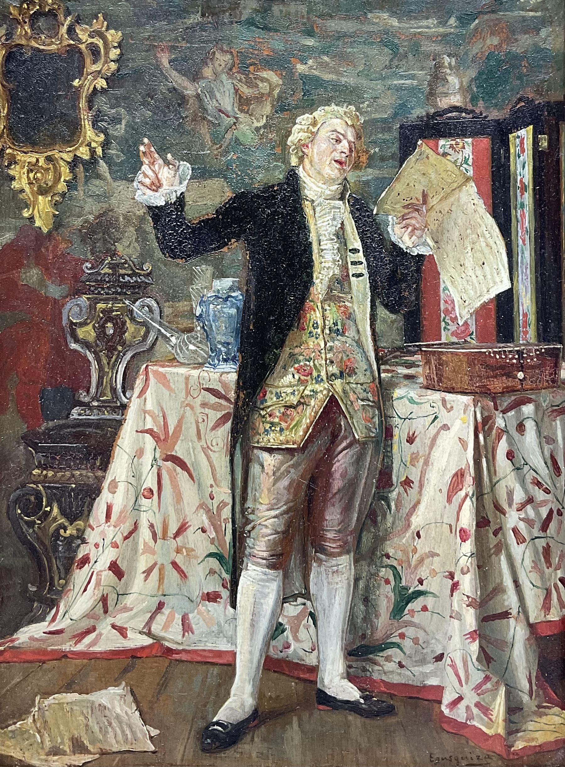 Rogelio de Egusquiza y Barrena (Spanish 1845-1915): The Recital, oil on mahogany panel signed 21cm x 15cm