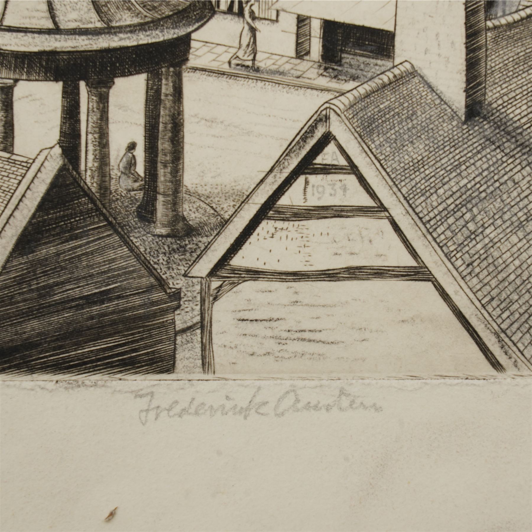 Frederick George Austin (British 1902-1990): An English Town, drypoint etching signed and inscribed 1st state in pencil, dated 1934 in the plate 15cm x 20cm (unframed)
Provenance: direct from the granddaughter of the artist