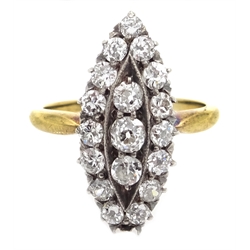  Victorian gold marquise set diamond ring, stamped 18c  