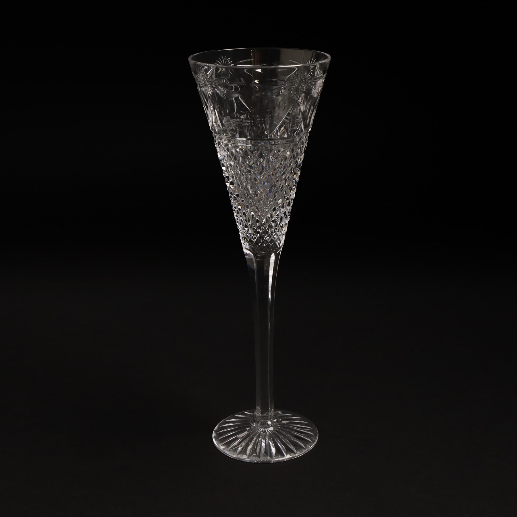  Suite of Stuart crystal Beaconsfield pattern table glass, comprising 6 claret glasses, 6 white wine glasses, 6 dessert wine glasses, 6 brandy balloons, 6 champagne flutes, and 9 whisky glasses