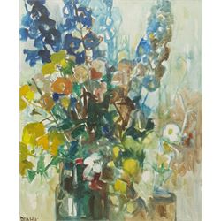 Pia Hesselmark-Campbell (Swedish 1910-2013): 'Blomstudie' - Flower Study, oil on canvas signed, titled and dated 1975 verso 54cm x 45cm