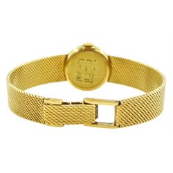 International Watch Company ladies 18ct gold manual wind wristwatch, silvered dial with baton hour markers, on integral 18ct gold bracelet, stamped 750, with guarantee dated 1968