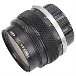 Olympus OM-4 T camera body serial no. 1126911, with two Olympus OM-System Zuiko MC Auto-S lenses, one 1:1.54 f=50mm, the other 1:1.8 f=50mm, an Auto-W 35mm 1:2 lens, Olympus OM winder 2, flash and other accessories, in a Tamrac carry case 