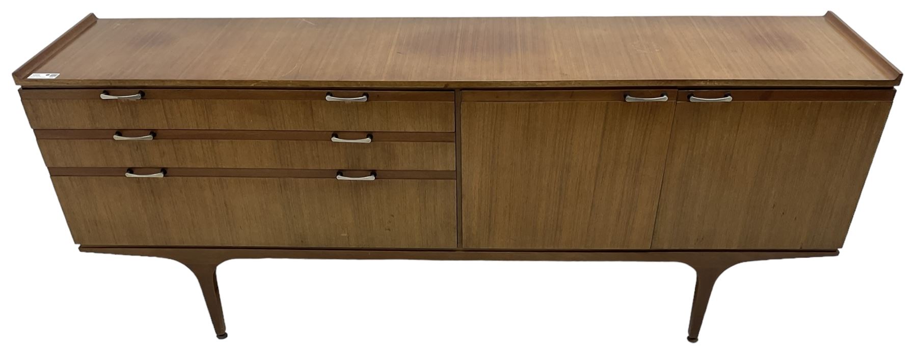 Meredew - mid-20th century teak sideboard, fitted with three drawers and two cupboards