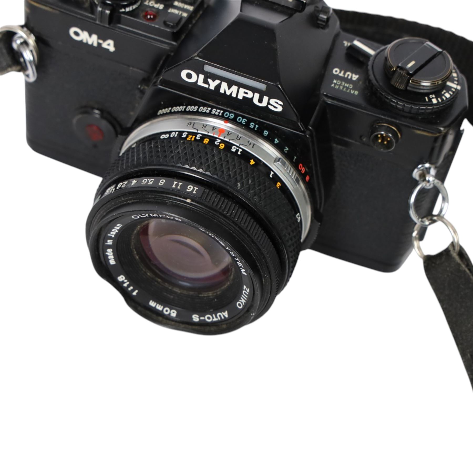 Olympus OM4 camera body, serial no. 1018238, with an Olympus OM-System Zuiko Auto-S 50mm 1:1.8 lens