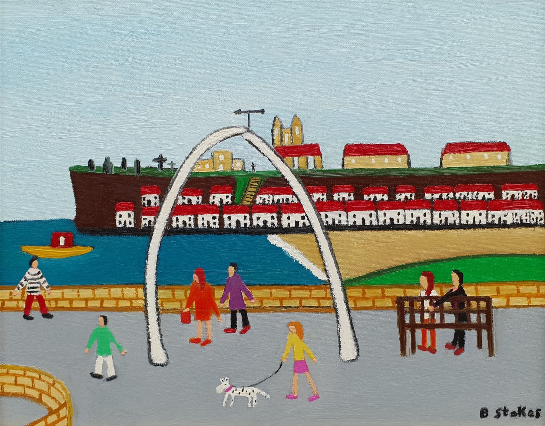 Barry Stokes (Northern British Contemporary): Whale Bones Whitby, oil on board signed 20cm x 25cm